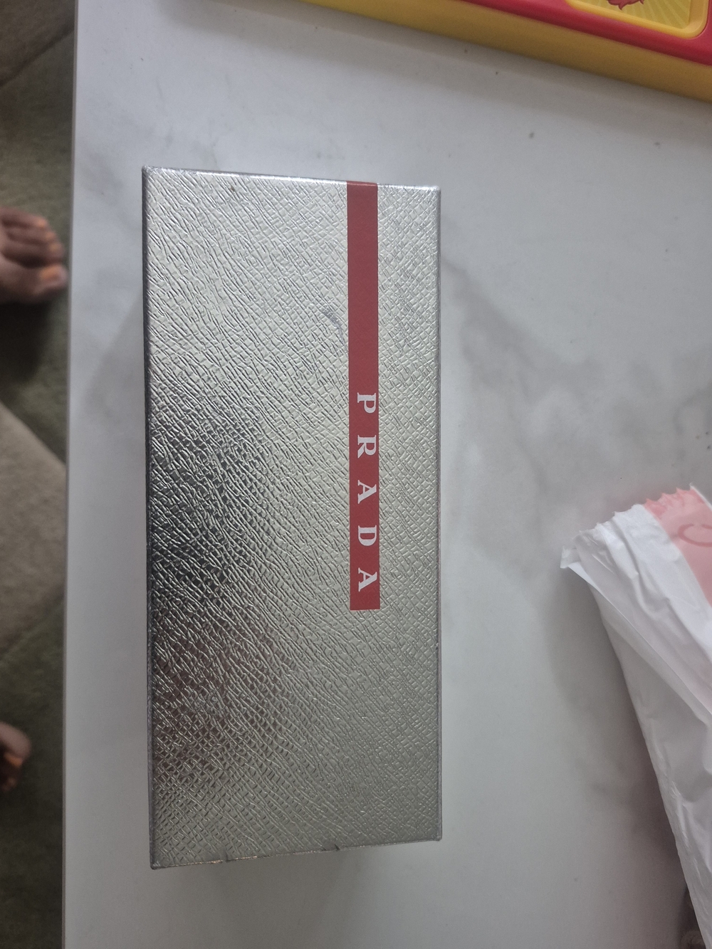 Prada Silver Eyewear Box with Red Logo